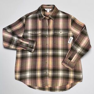 Old Navy The Boyfriend Shirt Plaid Flannel Cotton Button Down Long Sleeve READ